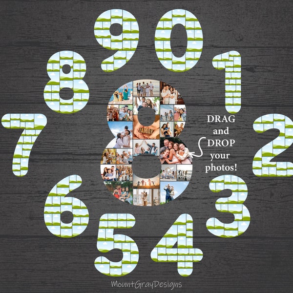 Number Photo Collage Template, Editable Canva Frames, Custom Picture Collage, Personalized DIY Poster Gift Birthday Anniversary Graduation