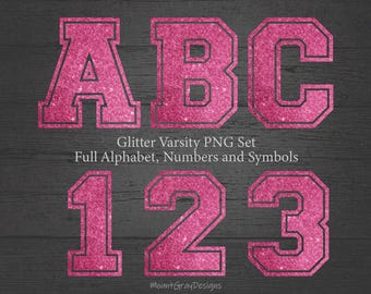 Pink Glitter Letters PNG, Faux Glitter Alphabet, College Varsity Letters, Bling Sparkle Sports Alphabet, Rainbow Alpha, Football Volleyball
