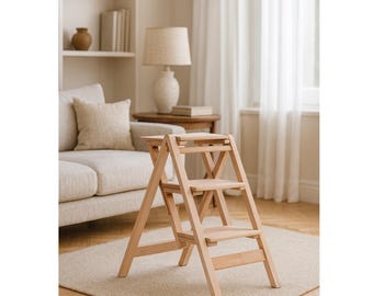 Handmade ladder, Step stool, Kitchen step stool, Folded-step ladder, Livingroom ladder, Library ladder