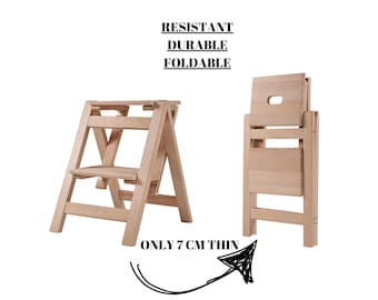 Two steps stool, Library stool, Bathroom decor, Livingroom stool, Kitchen stool, Wooden folding stool, Stepladder, Handmade stool, ASP2
