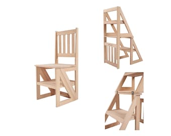Multipurpose chair, Library step, Wooden stool, Step ladder, Kitchen design, Library ladder, Chair ladder, Wooden chair, MİDAS