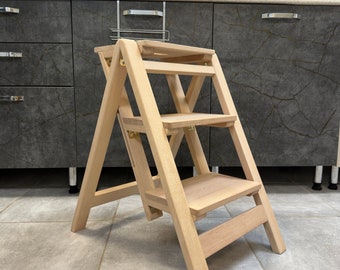 Step ladder, Handmade ladder, Kitchen stool, 3 steps stool, Library ladder, Garden ladder, Free shipping, Folding step ladder, Home gift A1