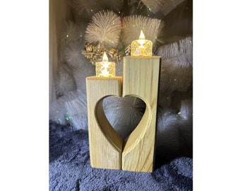 Handmade Wooden Heart Candleholder Set: Romantic Home Decor