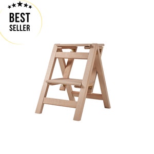 Handmade Wooden Step Stool Ladder: Folding Kitchen Helper