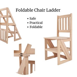 Folding Wooden Step Ladder Chair: Multi-Use Kitchen Stool