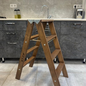 Wooden folding ladder, Step stool, Turkish stool, Kitchen ladder,  Wooden ladder, Step ladder, Handmade stool, Library ladder, G1