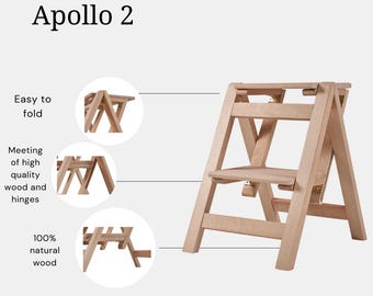 Handmade Wooden Step Stool: Folding Ladder, Library Decor