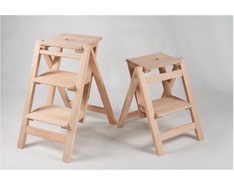 Handmade Wooden Folding Step Stool Ladder: Portable Kitchen Decor