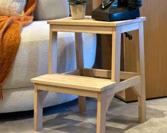 Handmade Wooden Step Stool: Boho Home Decor, Kitchen Coffee Stand