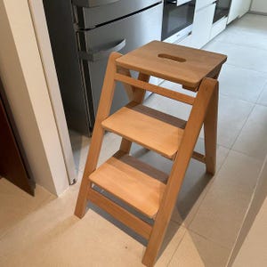 Handmade Wooden Folding Step Stool Ladder: Kitchen Library Decor