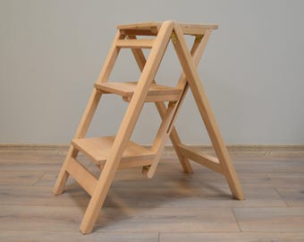 Wooden stool, Handmade stool, Step stool, Kitchen stool, Boho decor, Livingroom stool, Bedroom stool, Bathroom ladder, Helper stool APS3