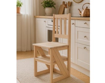 Folding Wooden Step Ladder Chair: Multi-Use Kitchen Stool