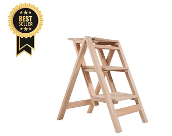 Step stool, Wooden ladder, Library stool, Handmade ladder, Fold step stool, Handmade stool, Library ladder, Wooden kitchen ladder, APOLLO3