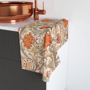 Toalha de mão William Morris Art Nouveau: cores vibrantes, Cottage Core Chic, decoração de banho moderna, presente perfeito para casais, floral laranja