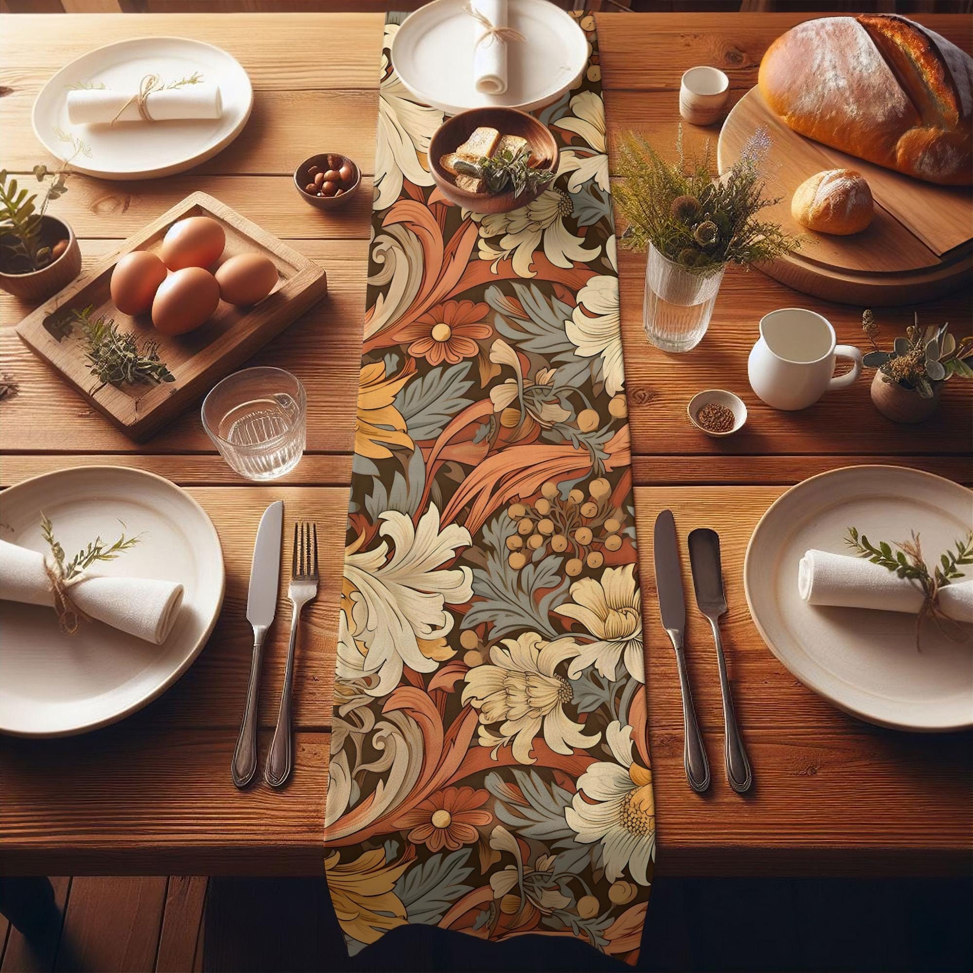 William Morris Art Table Runner: Fall Flowers, Cozy Thanksgiving Topper ...