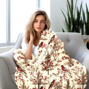 Red Cardinal Winter Decke, Überwurf für Vogelliebhaber, Weihnachtsdecke im Landhausstil – Geschenk für Mama, Oma und Senioren