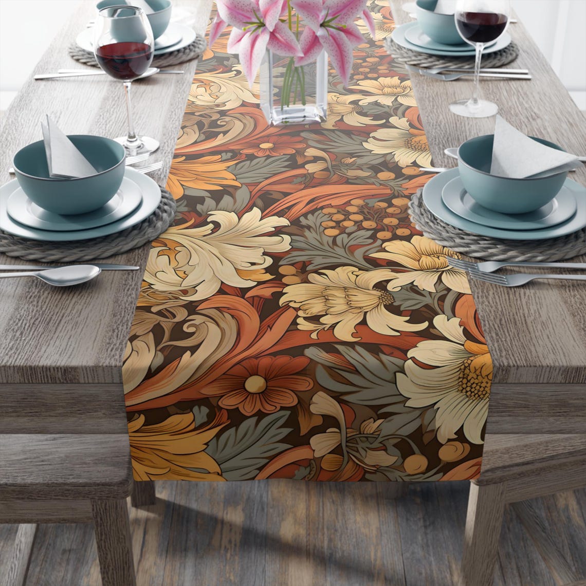 William Morris Art Table Runner: Fall Flowers, Cozy Thanksgiving Topper ...