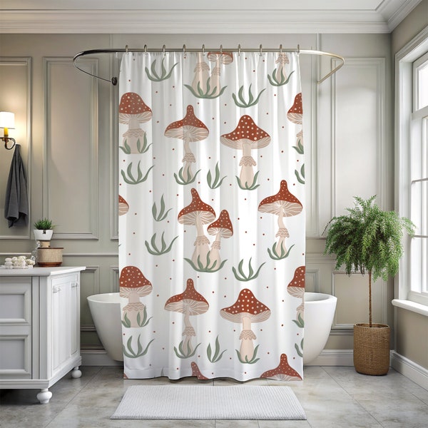 Mushroom Shower Curtain - Boho Woodland Design - Colorful Cottagecore Bathroom - Nature-inspired Fungi Lover Pattern - Farm House Chic Gift