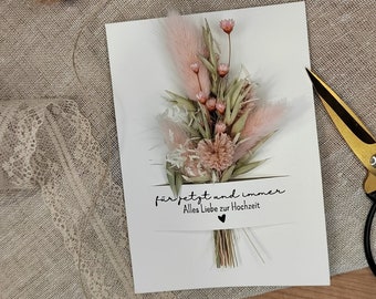 Hochzeitskarte mit Trockenblumenstrauß | besondere Grußkarte | Alles Liebe zur Hochzeit | Klappkarte | Geschenk versenden | Blumen versenden