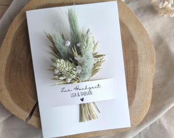 Personalisierte Hochzeitskarte mit Trockenblumenstrauß | Klappkarte mit Namen des Brautpaares | Alles Liebe zur Hochzeit | Hochzeitsblumen