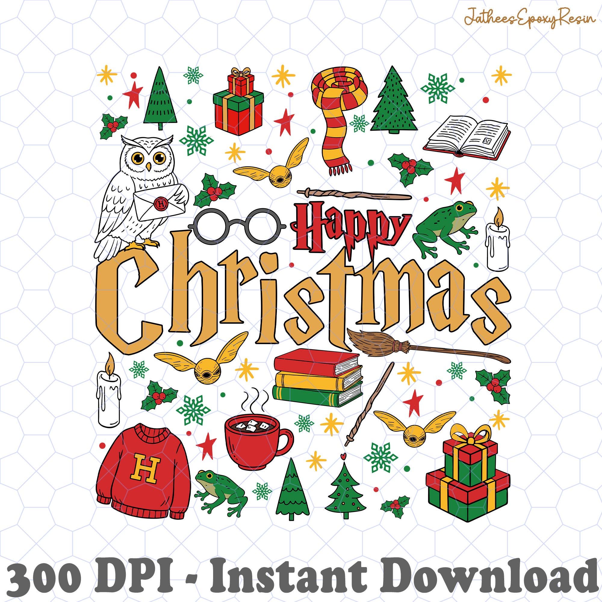 Happy Christmas Wizard School PNG, Magic Owl Fantasy Sublimation, Book Lover Holiday Gift, Retro Chr