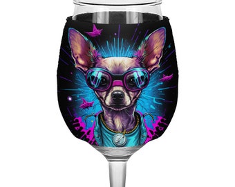 Dog Themed Wine Glass Sleeve - Graphic Art Sleeves for Wine Glass - Illustration Wine Glass Sleeve