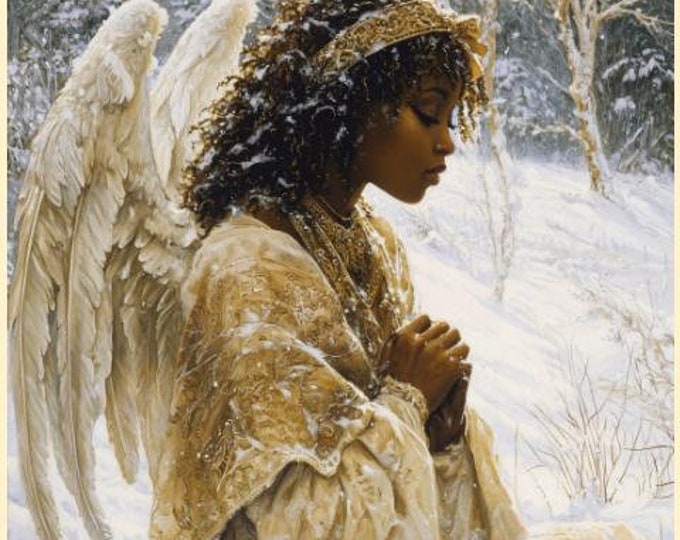 BLACK ANGEL DIY Christmas Card, Fully Customizable and Downloadable, African American Interest Christmas, Templett 5 x 7, Diverse Christmas