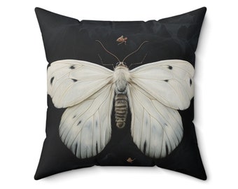 WINTER MOTH PILLOW - 2szs (14 x 14, 20 x 20) White Moth Accent Pillow, Cottagecore Home Accent, Fairycore Home accent, Fairycore Pillow,