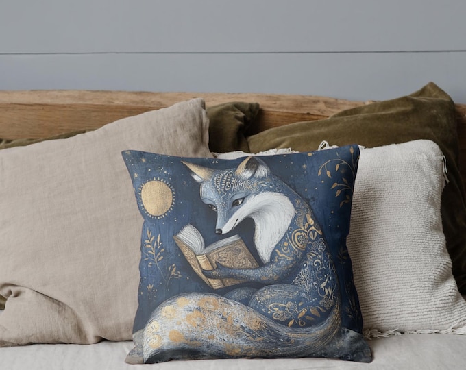 Fox Reading Pillow | Nursery Pillow | Whimsical Magical Pillow | Fairytale Pillow | Storybook Pillow | Children's Room Decor | Fantasy Gift