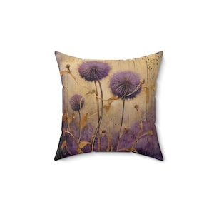 VIOLET DANDELION PILLOW, Violet Pillow, Wildflower Pillow, Boho Pillow, Cottagecore Pillow, Fairycore Pillow, Violet Cushion