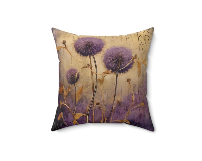 VIOLET DANDELION PILLOW, Violet Pillow, Wildflower Pillow, Boho Pillow, Cottagecore Pillow, Fairycore Pillow, Violet Cushion