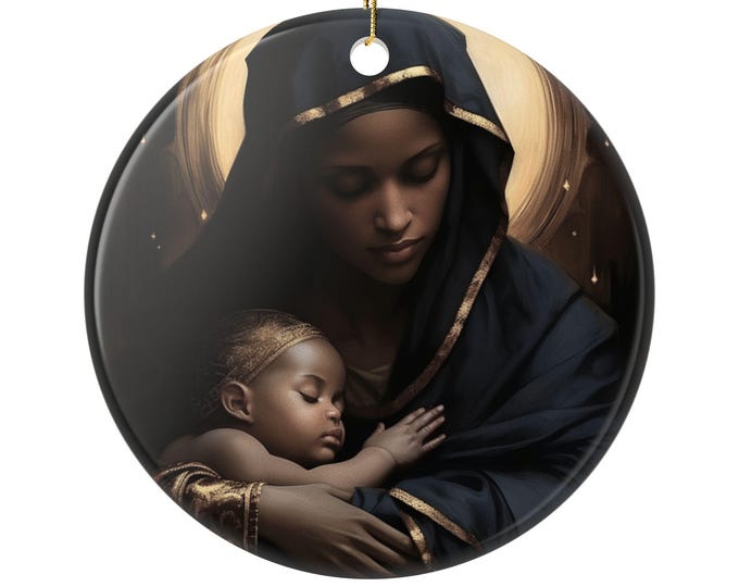 Elegant Ceramic Ornaments - Double-Sided Print, Christmas Decoration, Religious Home Decor, Holiday Gift, Spiritual Keepsake