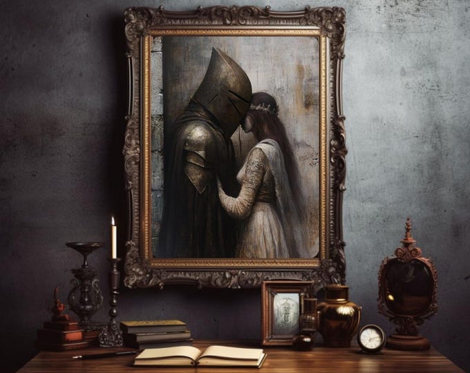 Knight Art, Medieval Knight Art, Gothic Art, Princess and Knight Decor, Goblincore Art, Fairycore Home Decor, Fantasy Print, Gothic Art