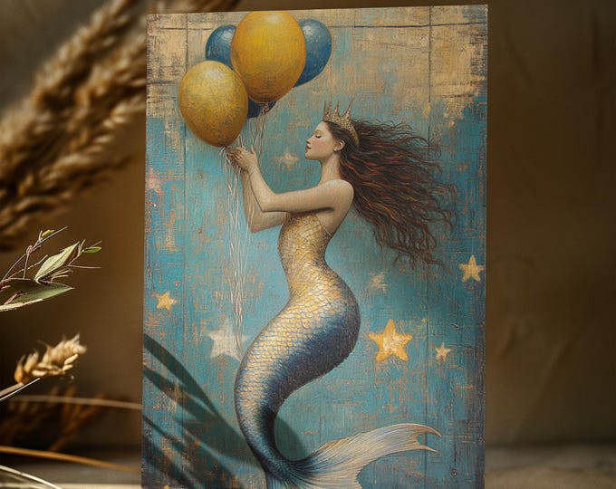 MERMAID BIRTHDAY CARD (4 x 6), Mermaid Postcard, Mermaid Art, Mermaidcore Mini Art, Fantasy Card, Whimsical Card, Enchanted Gift for Her