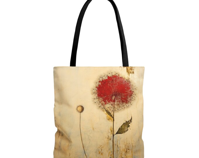 RUBY DANDELION TOTE, Red Tote bag, Red Purse, Red Market Bag, Cottagecore Reusable Bag, Fairycore Bag, Boho Reusable Bag