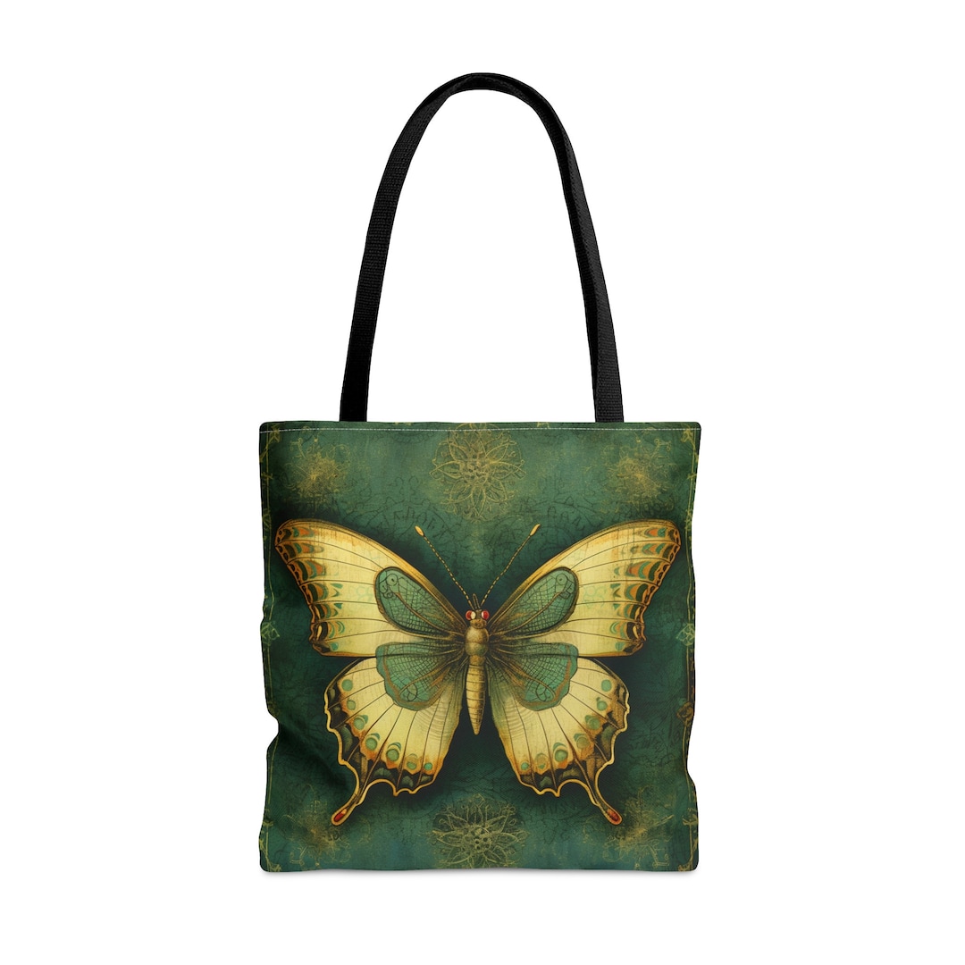 GREEN BUTTERFLY TOTE Bag, Green Butterfly Market Bag, Butterfly Book