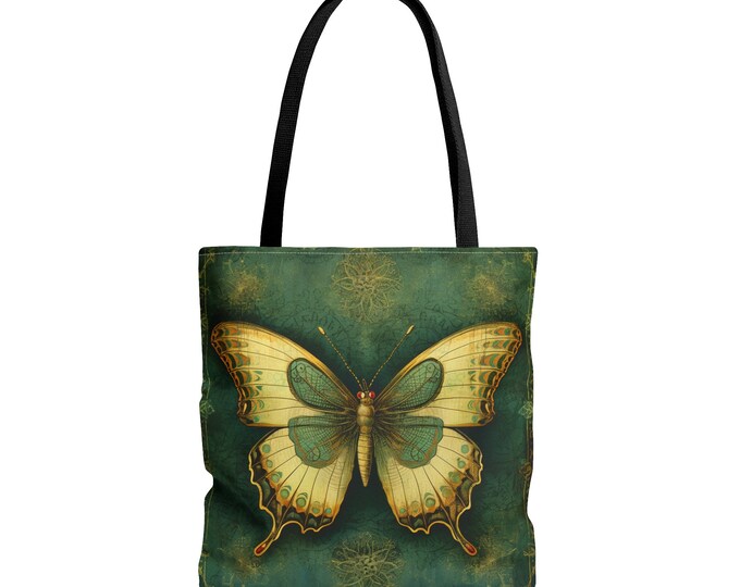 GREEN BUTTERFLY TOTE bag, Green Butterfly Market bag, Butterfly Book Bag, Butterfly Reusable bag, Butterfly Purse