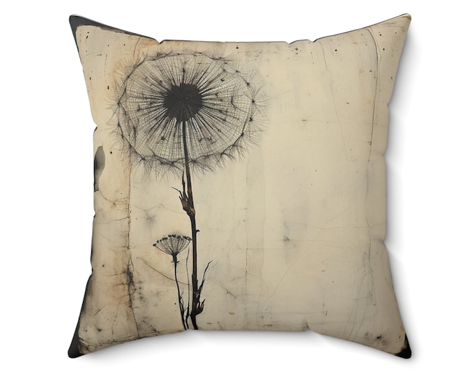 Black dandelion Pillow in TWO SIZES! (14 x 14 & 20 x 20)