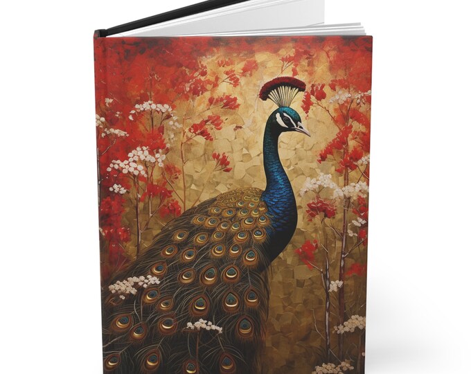 RED PEACOCK Hardcover JOURNAL, Peacock Journal, Cottagecore Journal, Peacock Diary, Fairycore Diary, Fairycore Notebook