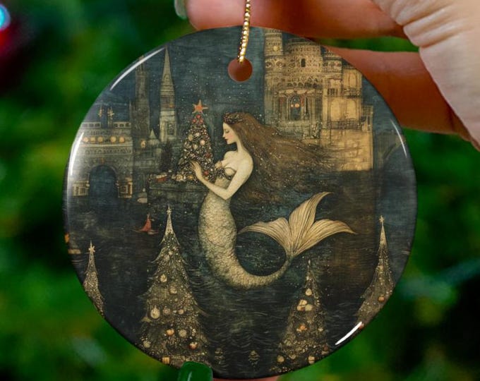 Mermaid Ceramic Ornament, Mermaid Ornament, Fantasy Ornament, Fairytale Ornament, Gothic Ornament, Vintage Mermaid Ornament Gift for Her