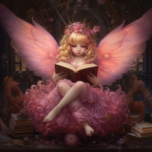 PINK FAIRY READING Sticker, Girls Sticker, Fairy Sticker Magical Sticker, Enchanting Sticker, Charming Sticker, Fairycore Sticker Gift