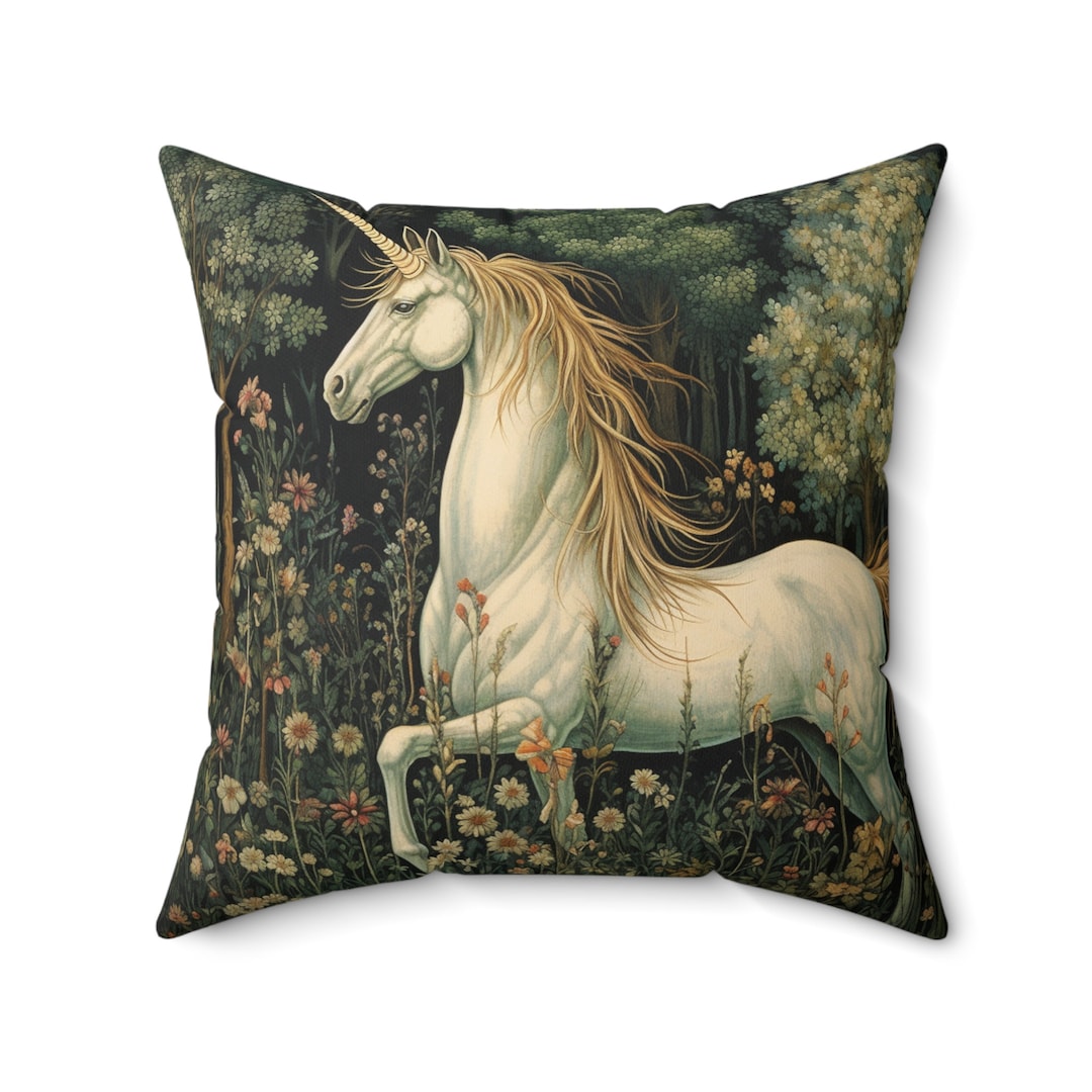 Double Sided UNICORN TAPESTRY PILLOW, Unicorn Tapestry Cushion, Unicorn
