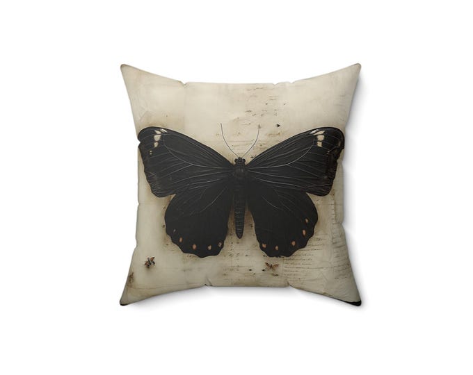 Black Moth Pillow Butterfly Pillow Dark Academia Pillow Goblincore Pillow Witchcore Pillow Gothic Fairycore Home Decor Fantasy Gift for Her
