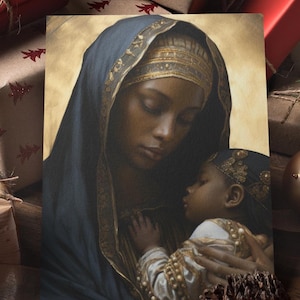 Cartão postal de Natal de Jesus e Madonna NEGROS, Jesus afro-americano, Natividade negra, Cartão de Natal de interesse negro, Cartão de Natal diverso