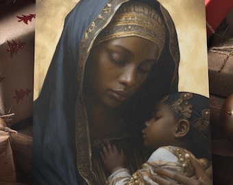 5 PACK -- BLACK Jesus and Madonna Christmas Postcard, African American Jesus, Black Nativity, Black Interest Christmas Card, Ethnic Card
