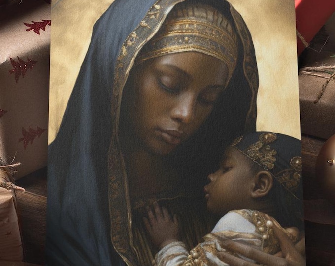 BLACK Jesus and Madonna Christmas Postcard, African American Jesus, Black Nativity, Black Interest Christmas Card, Diverse Christmas Card
