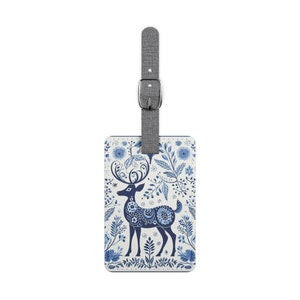 SCANDINAVIAN LUGGAGE TAG, Folk Art Luggage Tag, Blue Luggage Tag