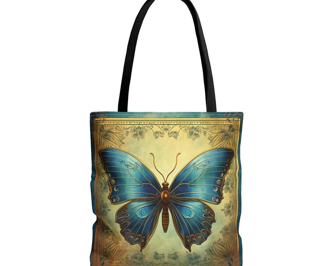 BLUE & YELLOW BUTTERFLY Tote Bag, Boho Market Bag, Butterfly Purse, Fairycore Bag, Fairycore Purse, Cottagecore Bag