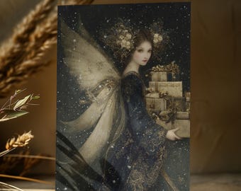 Carte de Noël d'ange féerique | pour les Fêtes 5 x 7 pouces | Impression d'art ange enchanté | Voeux de Noël fantastiques | Carte magique pour les fêtes