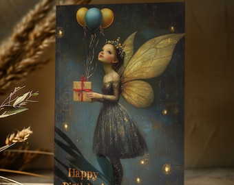 FAIRY BIRTHDAY POSTCARD, Fantasy Birthday Postcard, Girl&#39;s Birthday, Whimsical Birthday Card Fairytale Birthday Card Enchanted Birthday Card